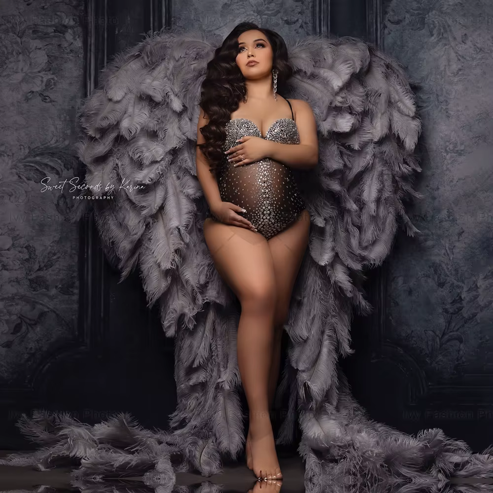 Combinaison de maternité Sexy à haute élasticité, body en tissu Spandex avec perles d'eau et diamant