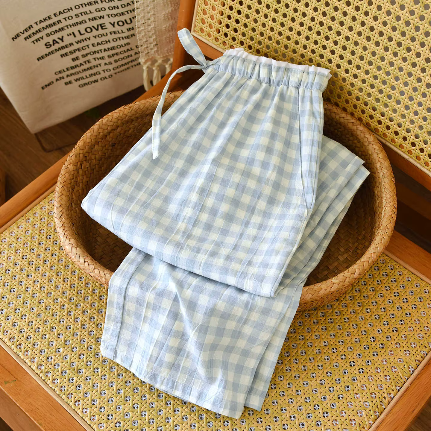 2026 nouveaux vêtements de nuit pour femmes 100% coton gaze dentelle pantalons à carreaux japonais m