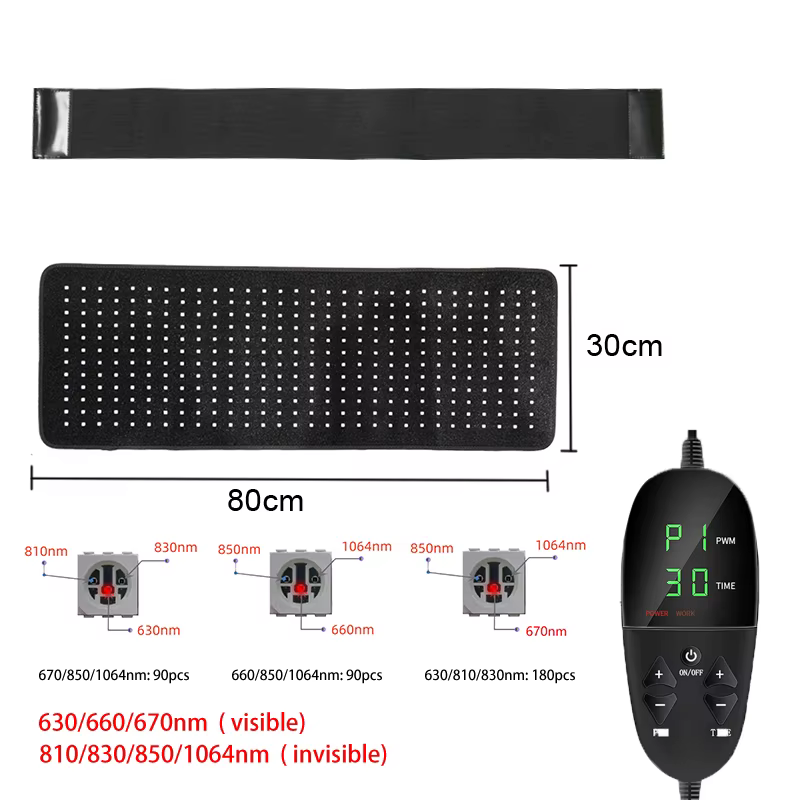 Ceinture de luminothérapie infrarouge à haute intensité 630/660/670nm+810/830/850/1064nm pour usage