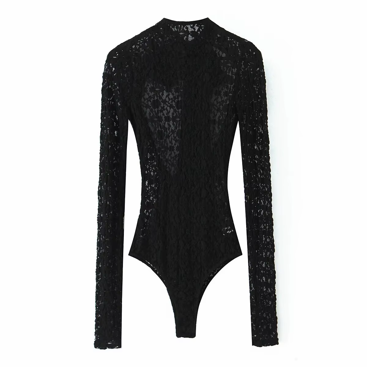 Body en dentelle pour femmes, noir, découpé, col rond, manches longues, + Mini jupe d'épissure, nouv