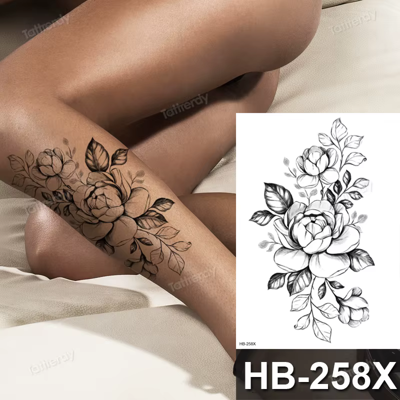 Autocollant de tatouage fleur grand corps Art imperméable temporaire Sexy cuisse tatouages pour femm