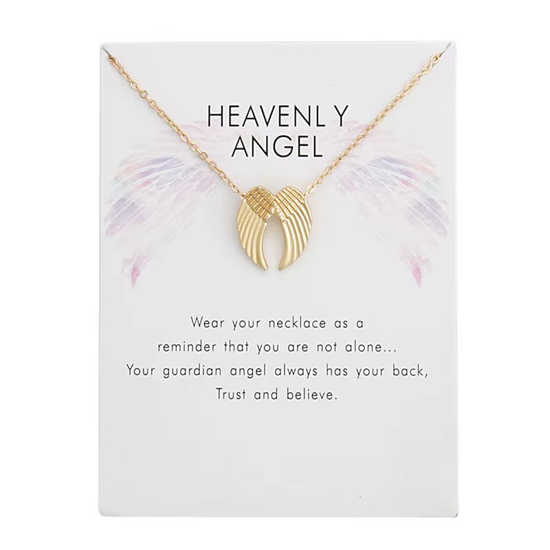 Colliers avec pendentif ailes d'ange céleste en alliage couleur argent et or pour femmes et filles,