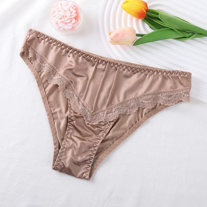CINOON Culottes pour femmes, élégantes, en satin, avec bordure en dentelle, sexy, taille basse, sous