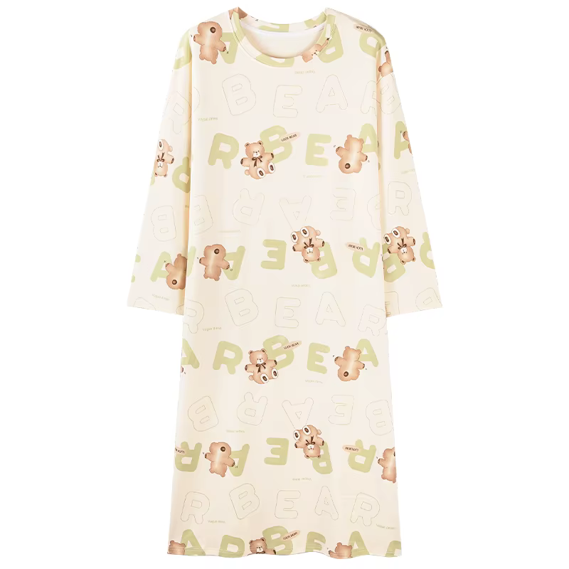 Nouvelle Robe de Nuit Femme 100% Coton, Vêtement de Nuit Mignon à Motifs de Dessins Animés