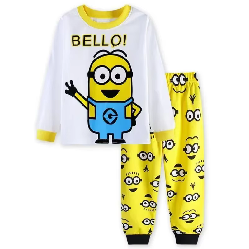 Pyjama Kawaii Minioned pour enfants, ensemble de pyjamas en coton, pyjama à manches longues pour gar