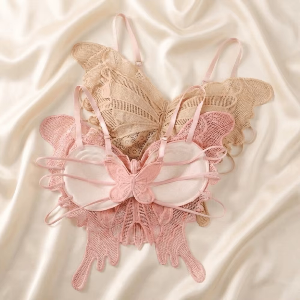 Soutiens-gorge papillon sans dos doux, coupe ajustée, rembourrés, en dentelle, camisoles, style coré