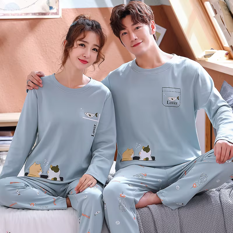 Dinosaure dessin animé vêtements de nuit coton Pyjamas Couple manches longues Pyjamas costume Pijama