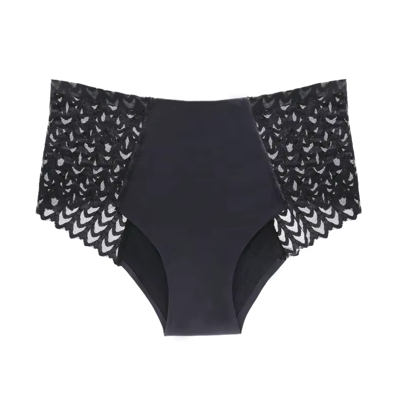 Culotte en dentelle de coton biologique taille haute à 4 couches avec trous ouverts, sous-vêtements 