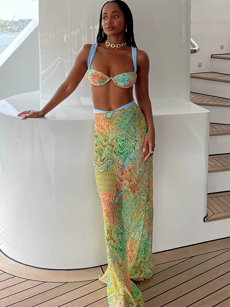 Nibber Beach party 2 pièces ensemble femmes imprimé coloré hauts de soutien-gorge + taille haute jup