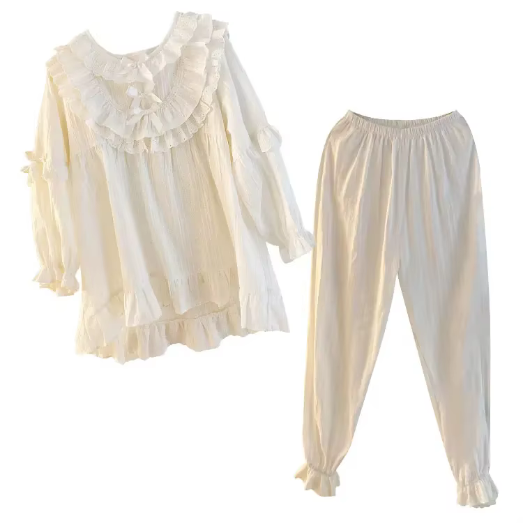 Ensemble de pyjama à volants princesse pour femmes, vêtements de nuit vintage pour la maison, vêteme