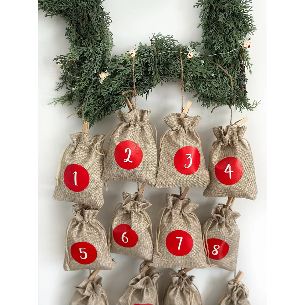 Kit de calendrier de l'avent 24, sac de calendrier de l'avent de noël, compte à rebours pour noël, d