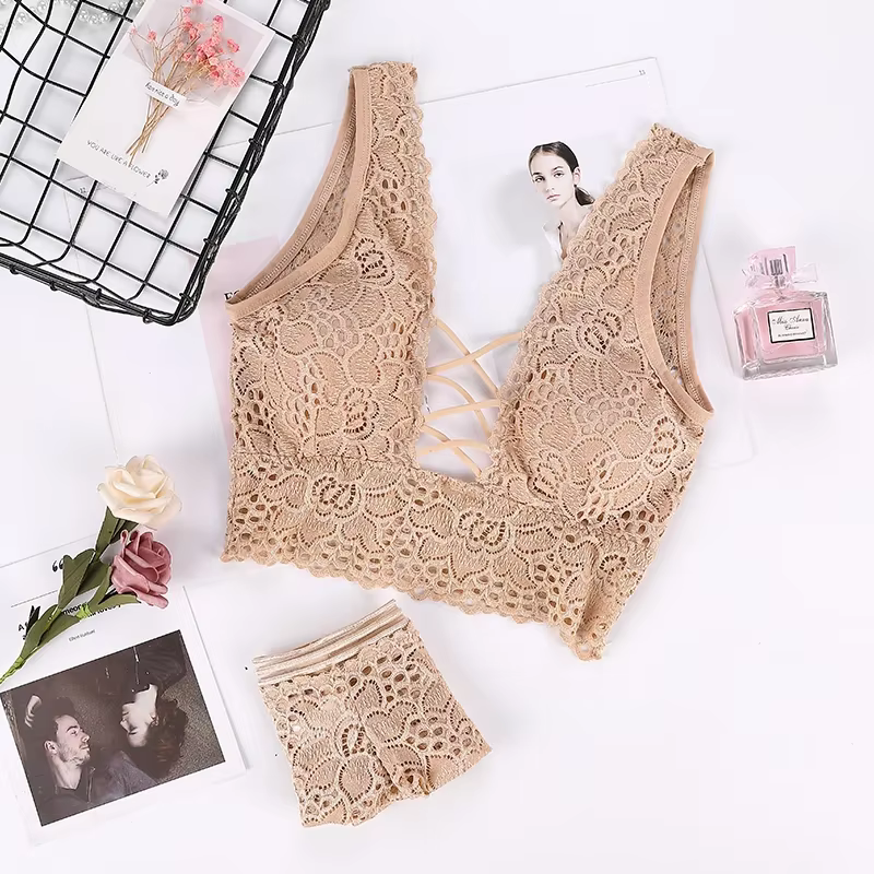 Ensemble de soutien-gorge Sexy à bretelles en dentelle, soutien-gorge Bandeau Push Up sans fil avec 
