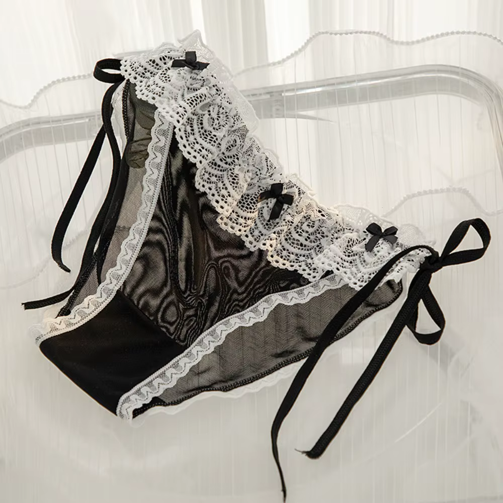 Culotte Lolita taille basse en dentelle avec nœud, entrejambe en coton, lingerie pour femme, sous-vê