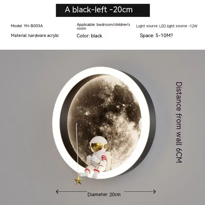 Veilleuses de couchage pour chambre d'enfant, applique murale LED ronde, astronome, lune, dessin ani