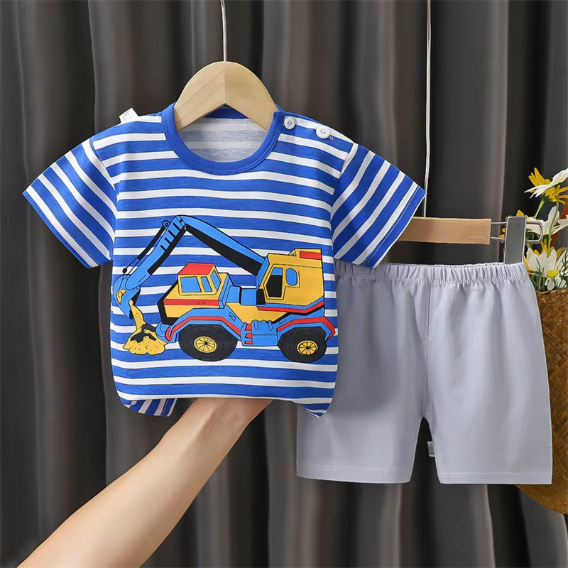 1-6 ans enfants dessin animé pelle rayé T-Shirt + short 2 pièces ensemble coton pyjama bébé garçons 