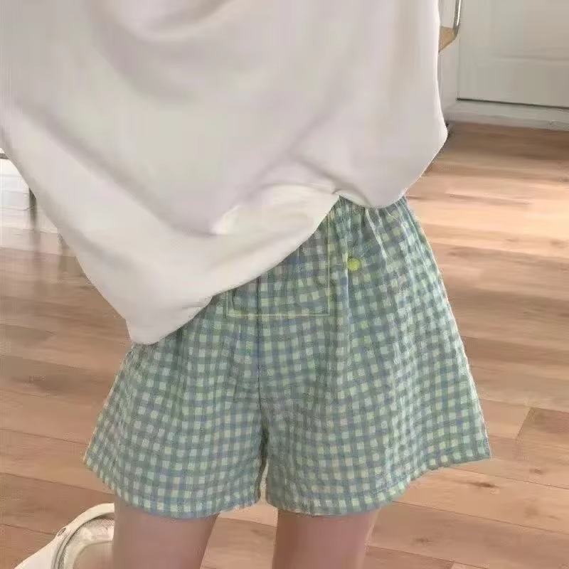 Shorts pour femmes, bas de pyjama en coton doux à imprimé écossais, pantalon de pyjama ample et fin 