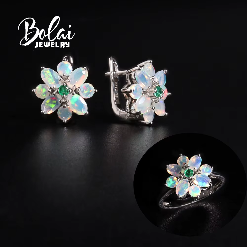 Ensemble de bijoux en opale émeraude 100% naturelle, en argent sterling 925, boucles d'oreilles en p