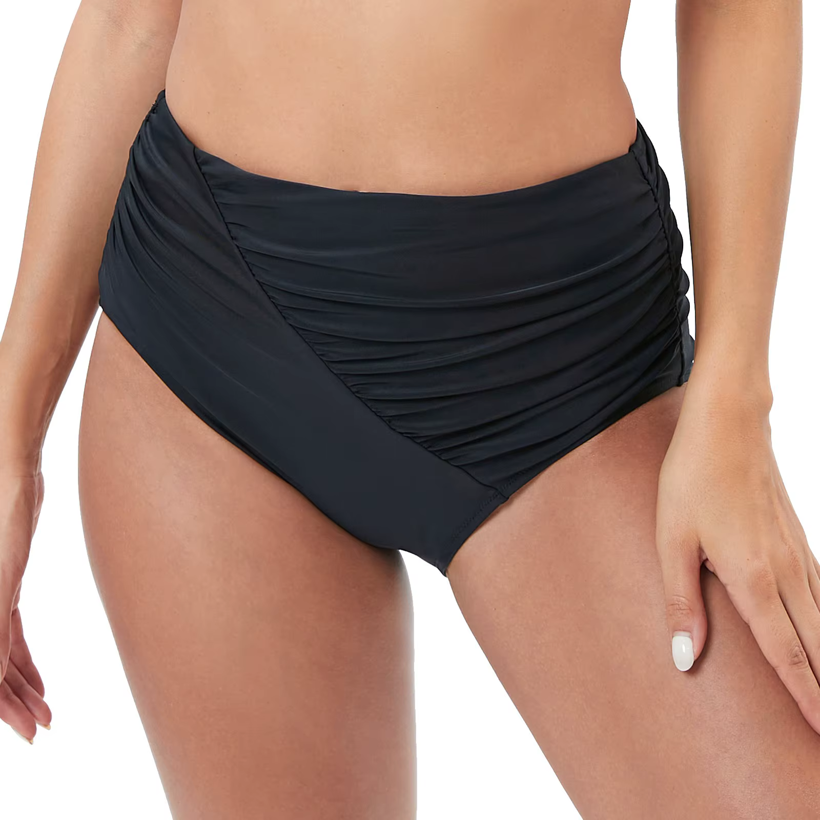Bas de Bikini pour femmes, taille haute, froncé, maillot de bain, couleur unie, coupe haute, culotte