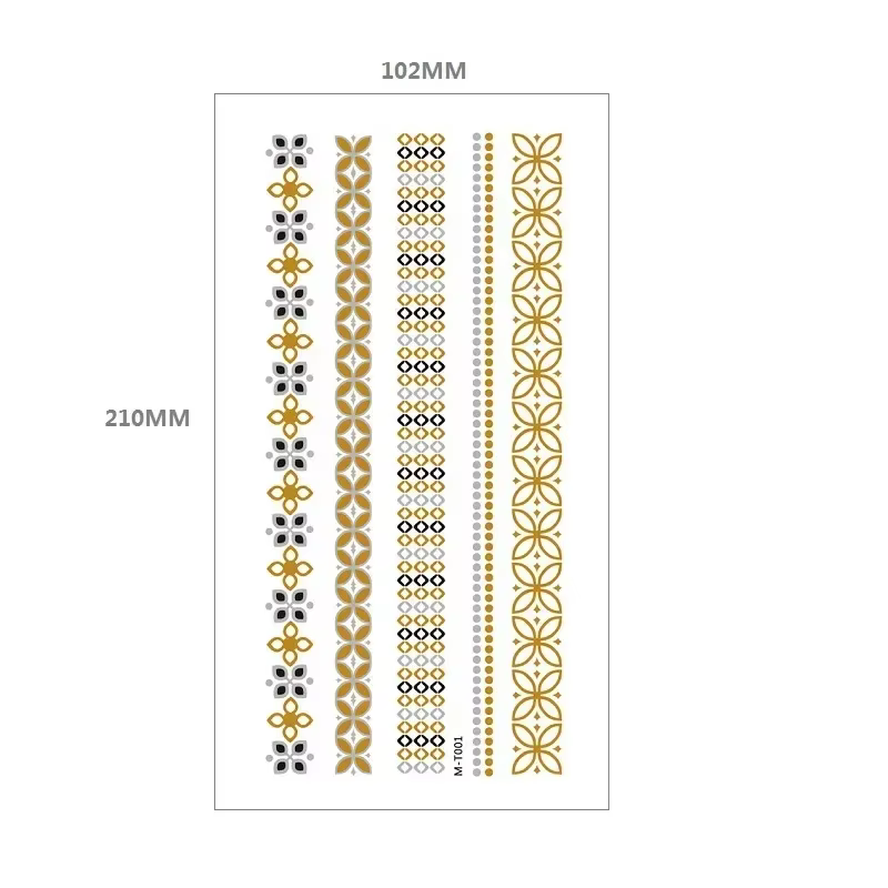 Autocollants de Tatouage Temporaire pour Femme, Faux Henné Étanche, Transfert Temporaire, Or et Arge