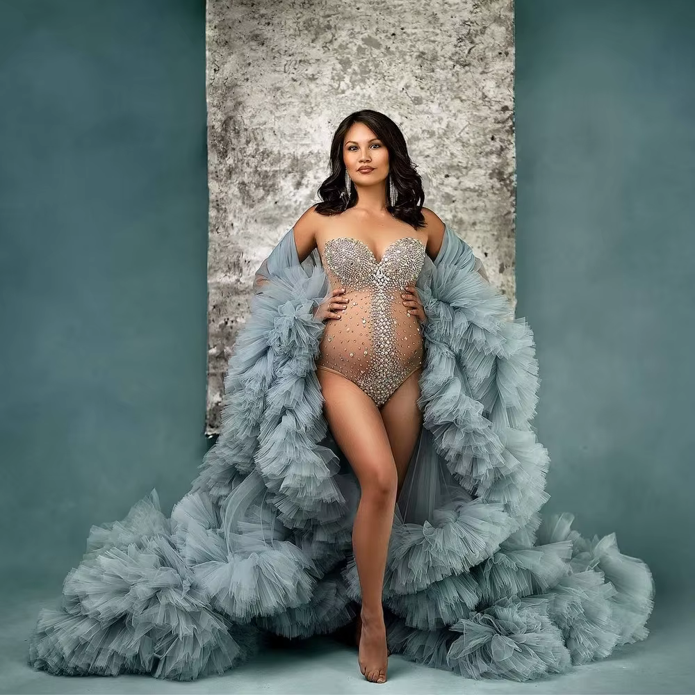 Body déesse Sexy, accessoire de photographie de maternité, robe col en V, strass, perles, combinaiso
