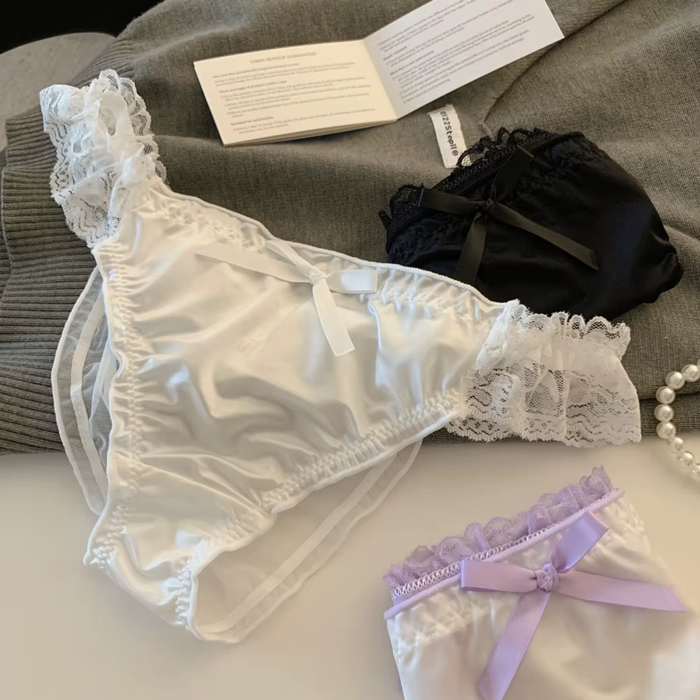Culottes pour femmes en dentelle à volants, satinées, sexy, taille basse, en maille ajourée, respira