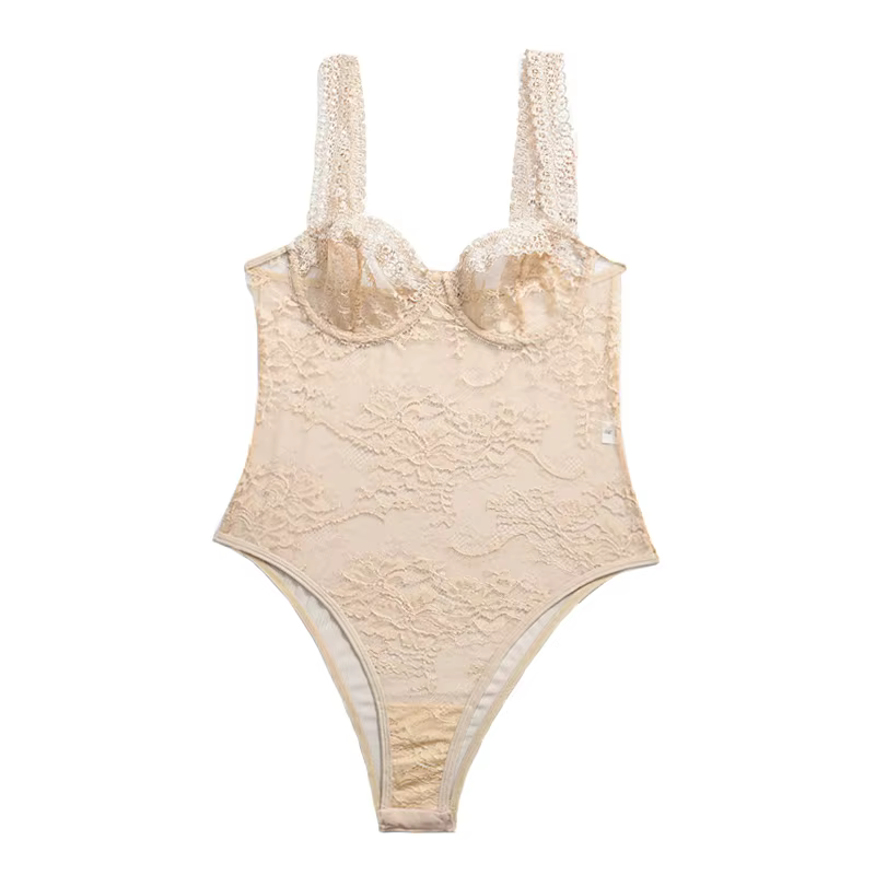 Bustiers-Corset en dentelle pour femme, lingerie sexy, combinaison de batterie transparente