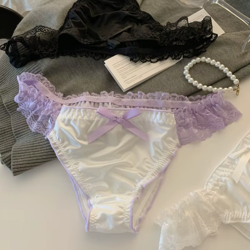 Culotte femme dentelle à volants Satin sous-vêtements Sexy femme taille basse maille évider culotte 