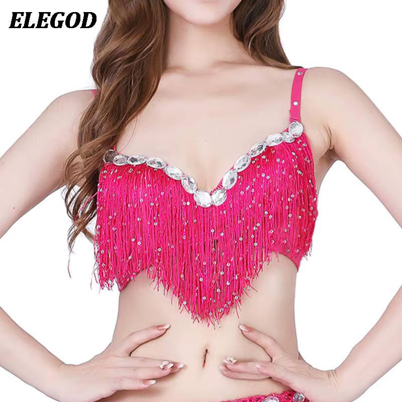 Soutien-gorge de danse du ventre sexy pour femmes, haut à franges à sequins pour performance, vêteme