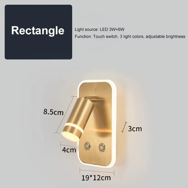 Hôtel chambre USB Interface applique corps en métal acrylique abat-jour Spot gradation applique lumi