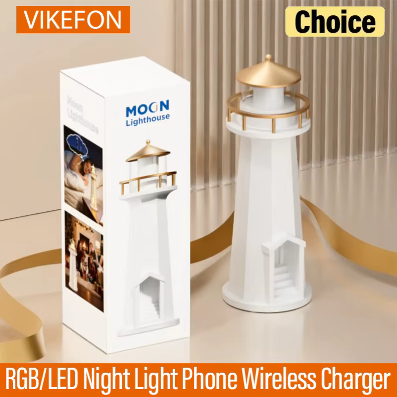 Phare RGB/LED veilleuse téléphone chargeur sans fil haut-parleur Bluetooth pour iPhone 17 ~ 12 Samsu