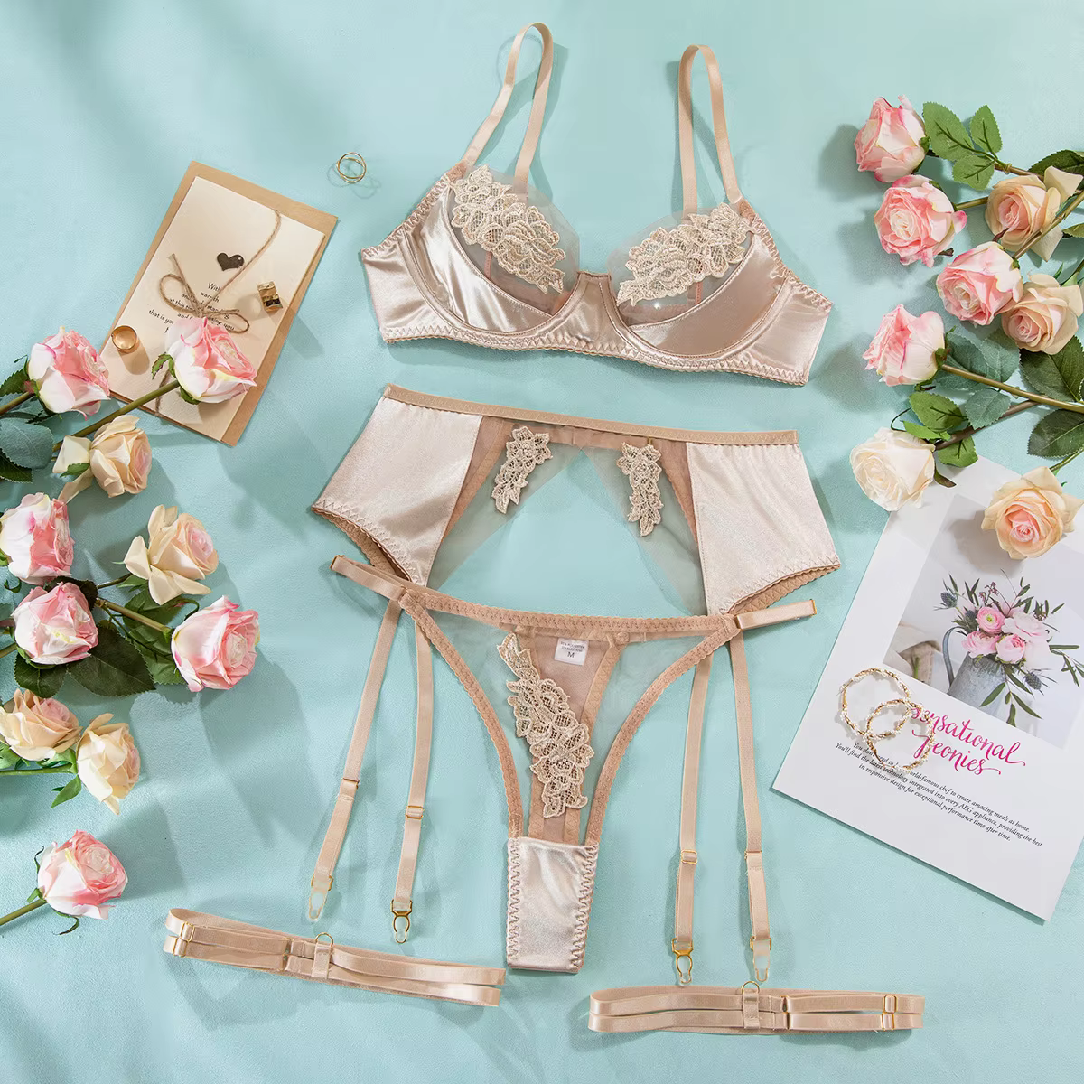 Ellolace fantaisie Lingerie florale dentelle Ensemble sous-vêtements brésiliens attrayant bretelles