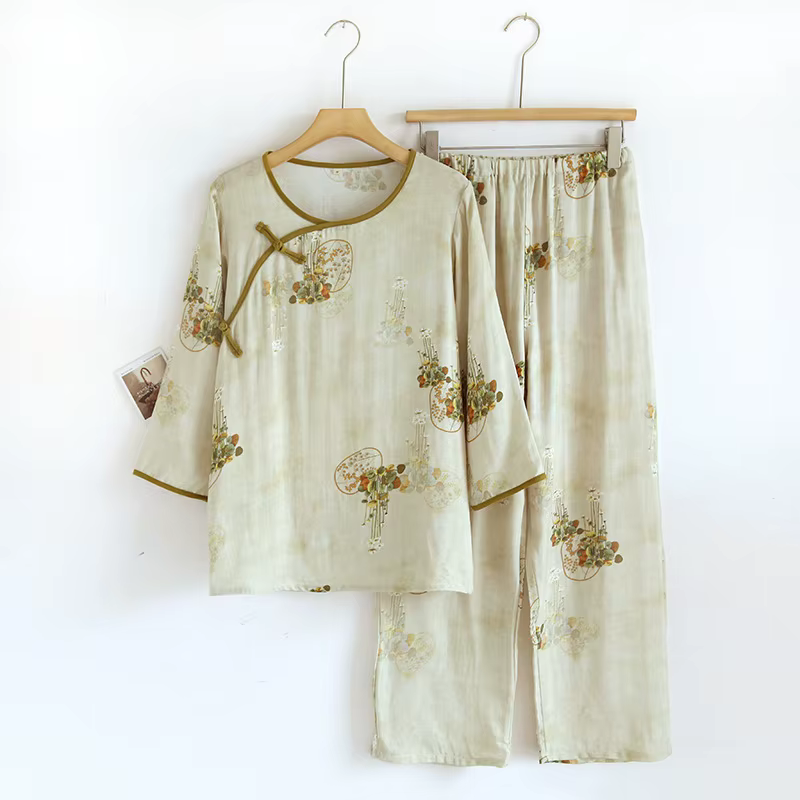 Pyjama en coton de Style chinois pour femmes, vêtements de nuit élégants et amples de Style rétro po