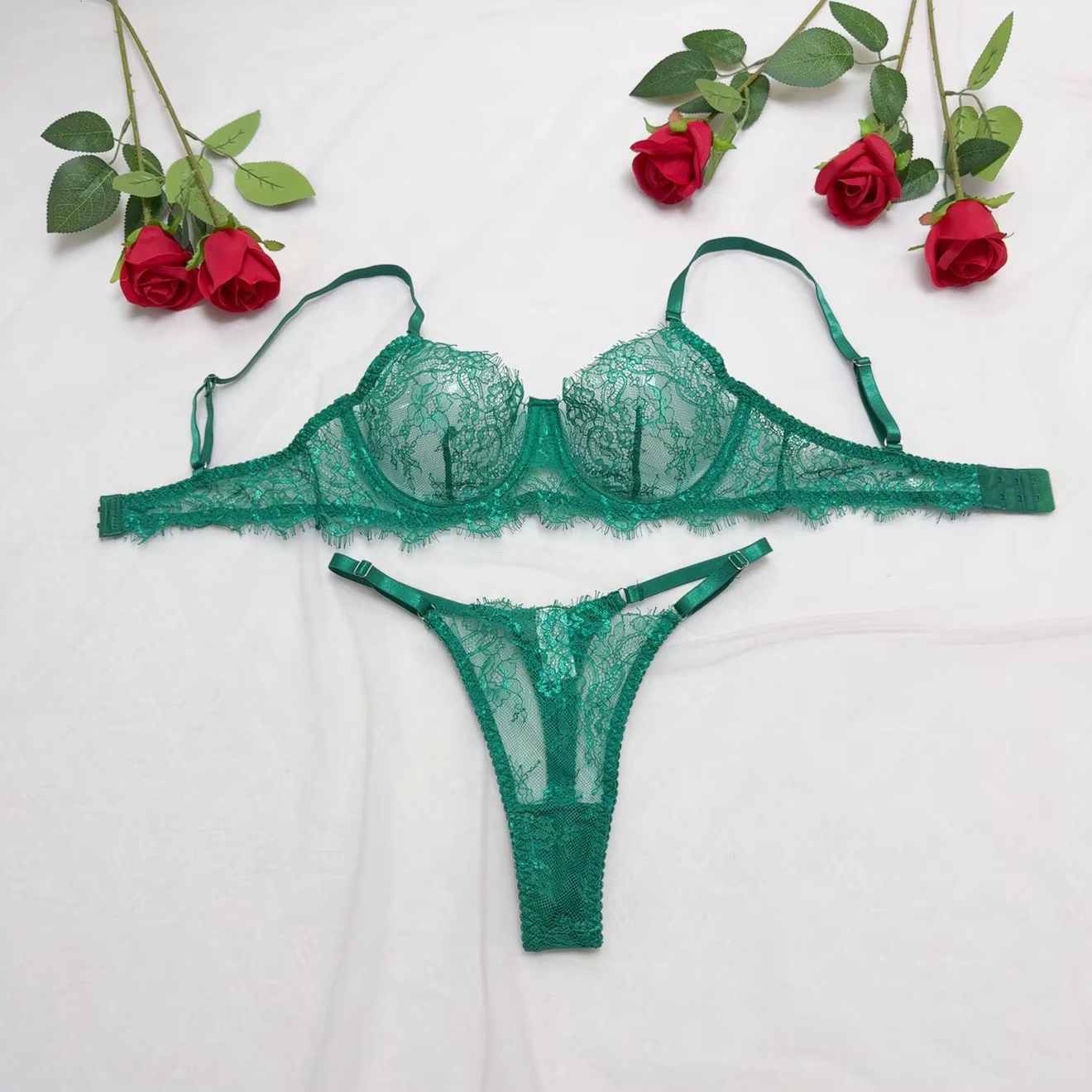 Ensemble de lingerie femme marron en dentelle à cils, soutien-gorge transparent à armatures douces a