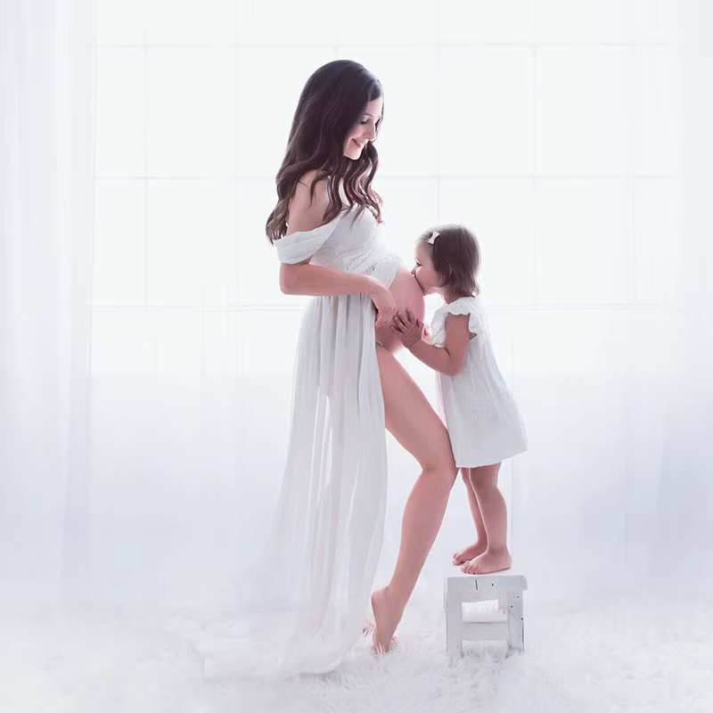 Maternité dentelle mousseline de soie épissage avant fendu robe été Sexy Photo femmes enceintes bébé