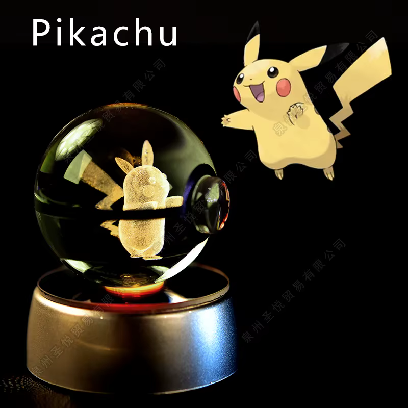 Pokemon boule de cristal 3D Pikachu Gengar Mewtwo veilleuse lampe Pokeball 3D verre Pokemon boule de