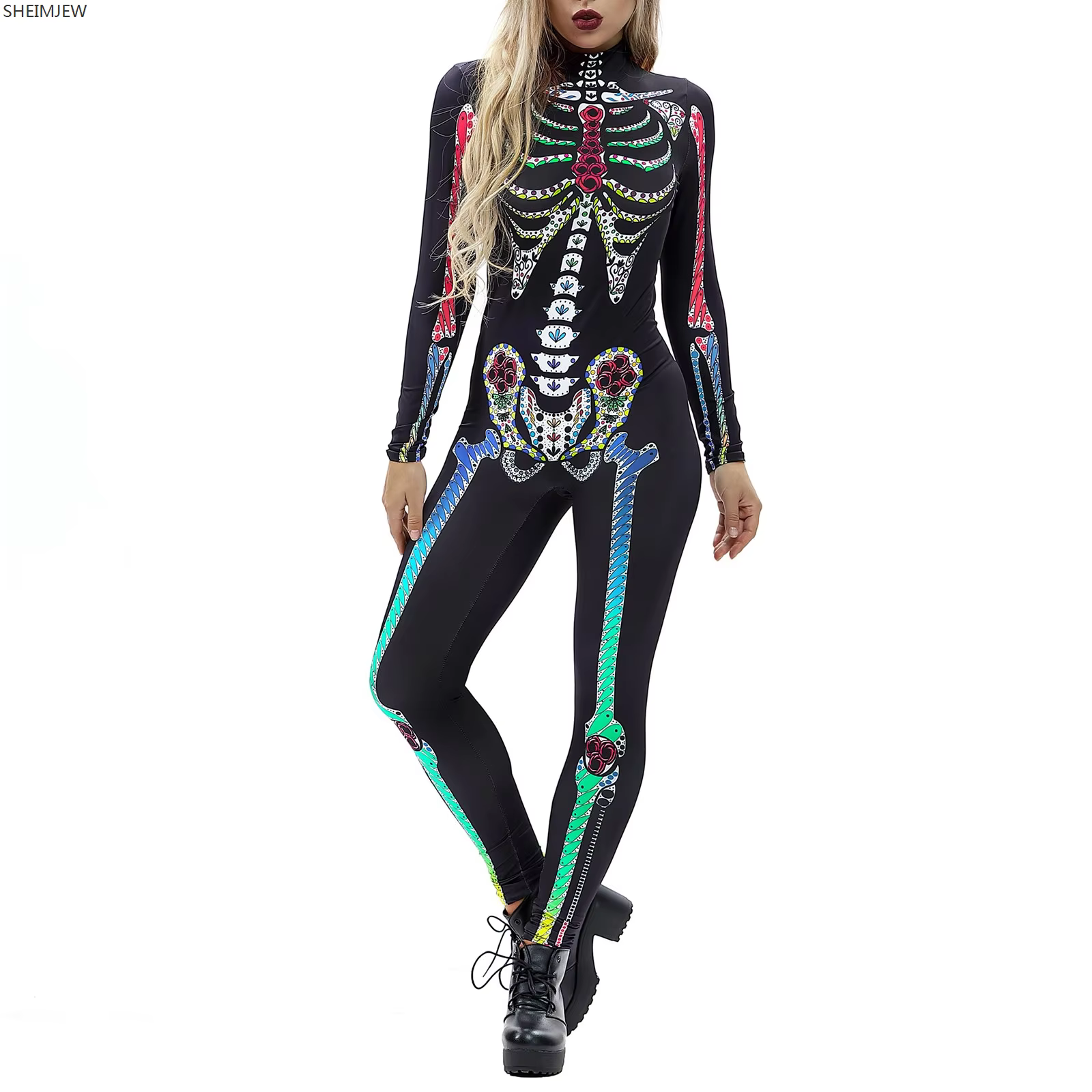 POP1 combinaison femmes col roulé Simulation impression 3D Robot Zip body Halloween tenues Sexy pour