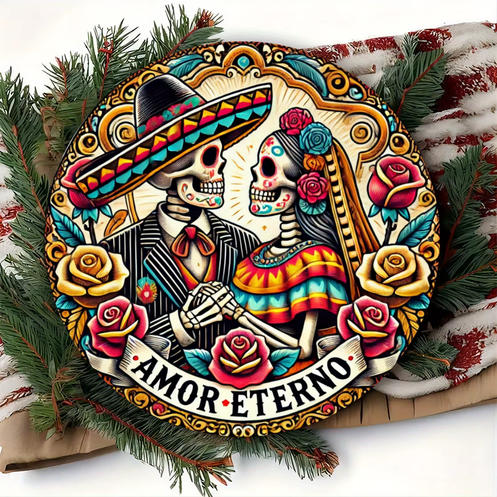 Dia De Los Muertos Décoration murale en aluminium - Art de mariage du jour des morts mexicain avec c