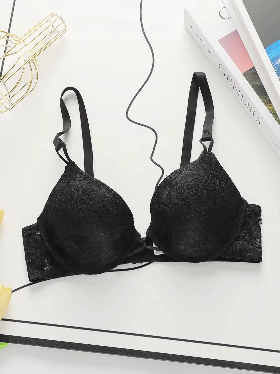 Soutien-gorge sexy en dentelle brodée pour femmes, avec bords en acier respirants, push-up, bretelle