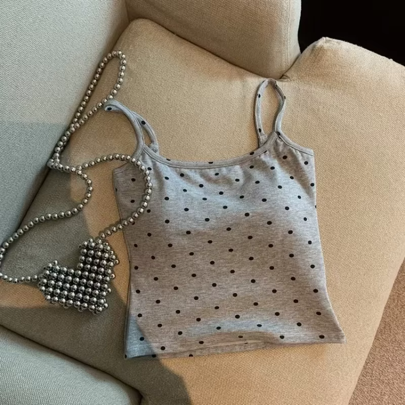 Gilet Sexy à bretelles à pois pour femmes, vêtements d'extérieur d'été, Match intérieur, haut court