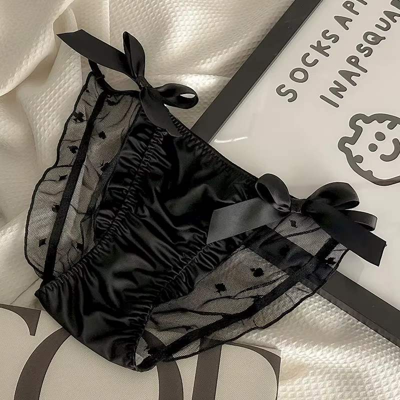Culotte en dentelle à volants pour femmes, culotte girly mignonne, lingerie élastique, mince, transl