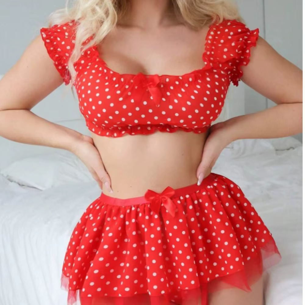 Ensemble de Lingerie Tutu Sexy à pois pour femmes, ensemble deux pièces de grande valeur, à la mode