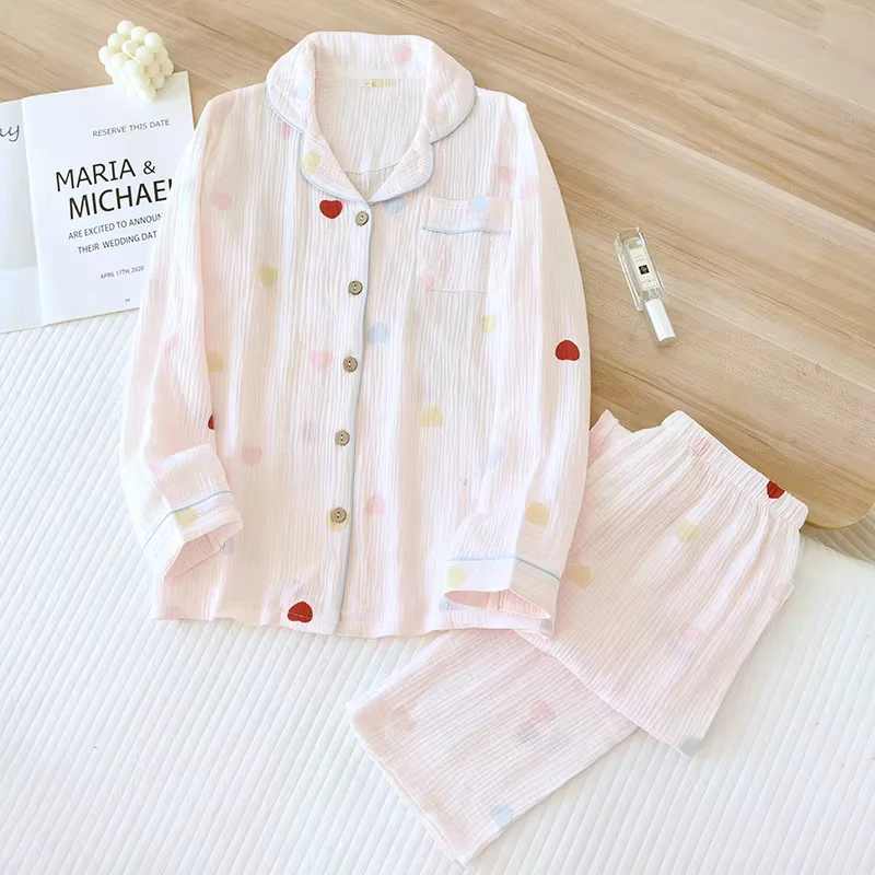 Vêtements de nuit en coton pour femmes, pyjama imprimé doux et confortable, manches longues, ample, 