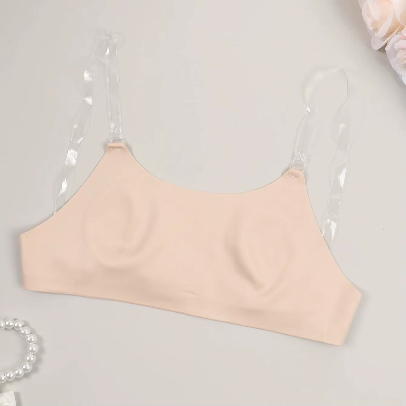 Soutien-gorge dos nu sans doublure avec bretelles transparentes pour femmes, sans fil, sans couture,