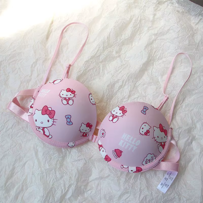 Ensemble de soutien-gorge Kawaii Sanrio pour femmes, sous-vêtements Hello Kitty, culotte et soutien-