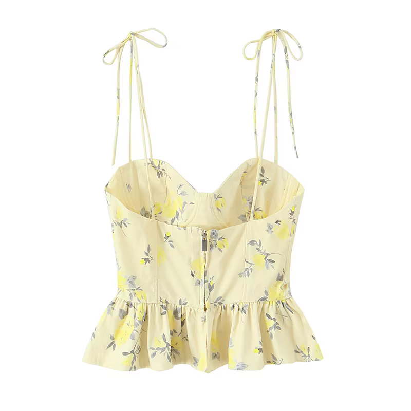 Nouveau Top Corset Chic et Élégant, Dos Nu, Court, Style Cami, Imprimé Floral, Tendance Été 2026, Se