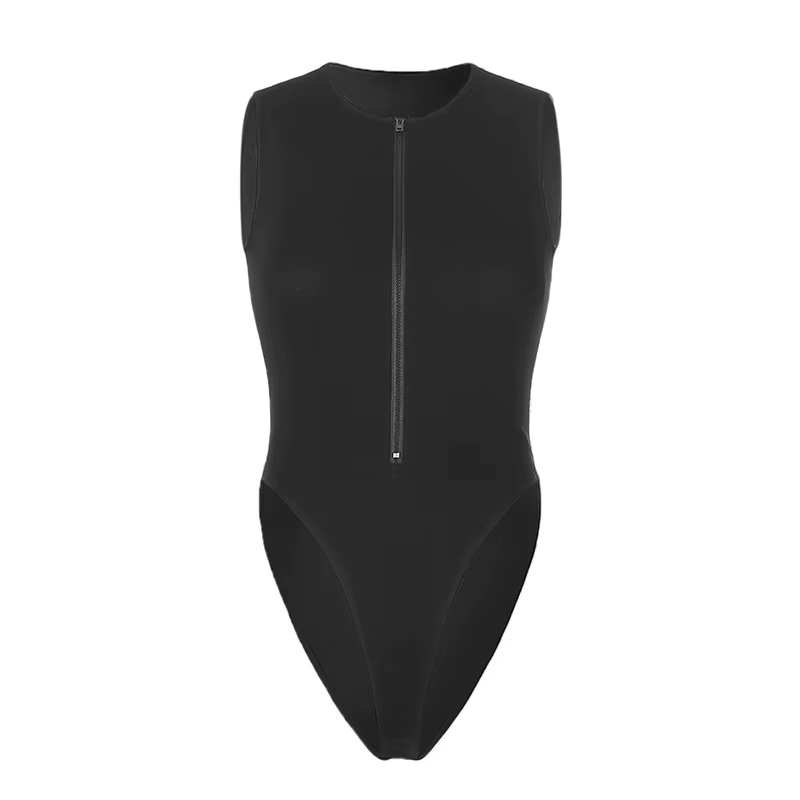 Body à fermeture éclair pour femmes, Sexy, mode, moulant, haut basique, sans manches, combinaison d'
