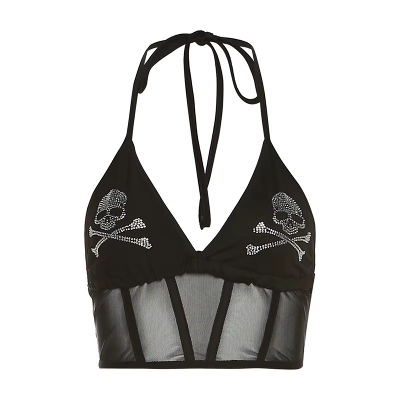 [You're My Secret] Camisole gothique à motif crâne pour femme, sexy, transparente, décolleté en V pr