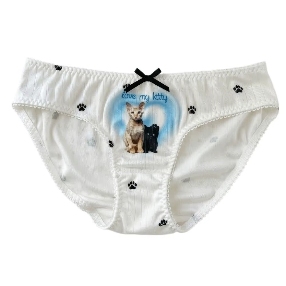 Culottes Lolita imprimées chiots et chatons, culottes en soie glacée à motif patte de chat, culottes