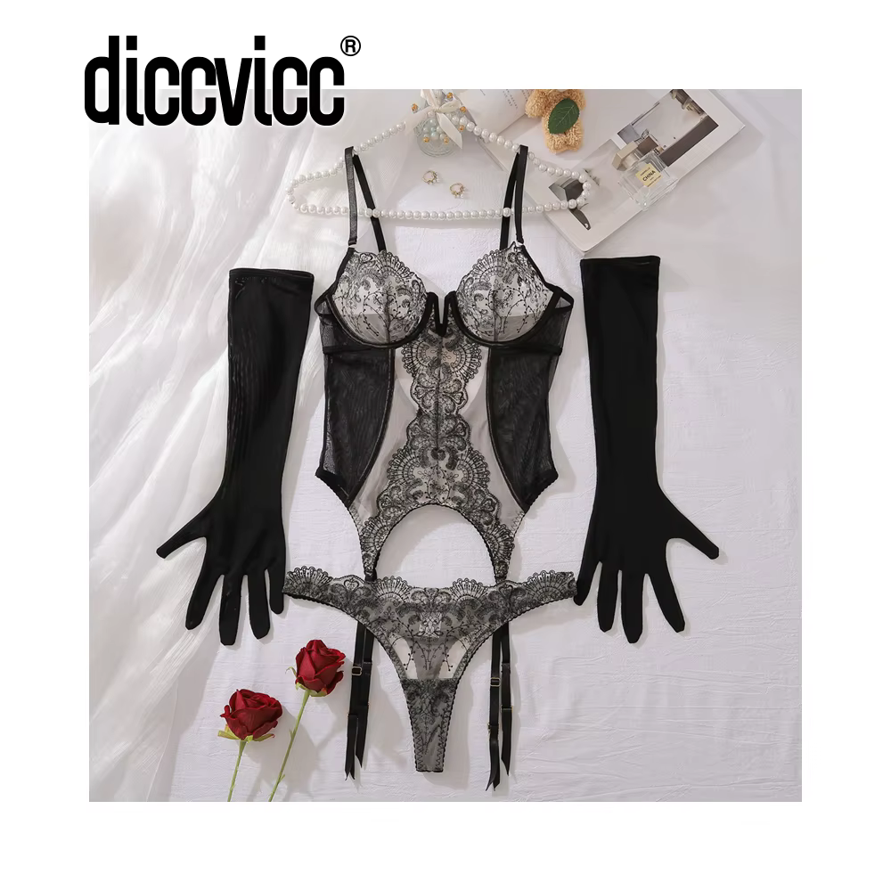 Diccvicc Sexy dentelle corps Lingerie voir à travers les sous-vêtements femmes fines ensemble intime