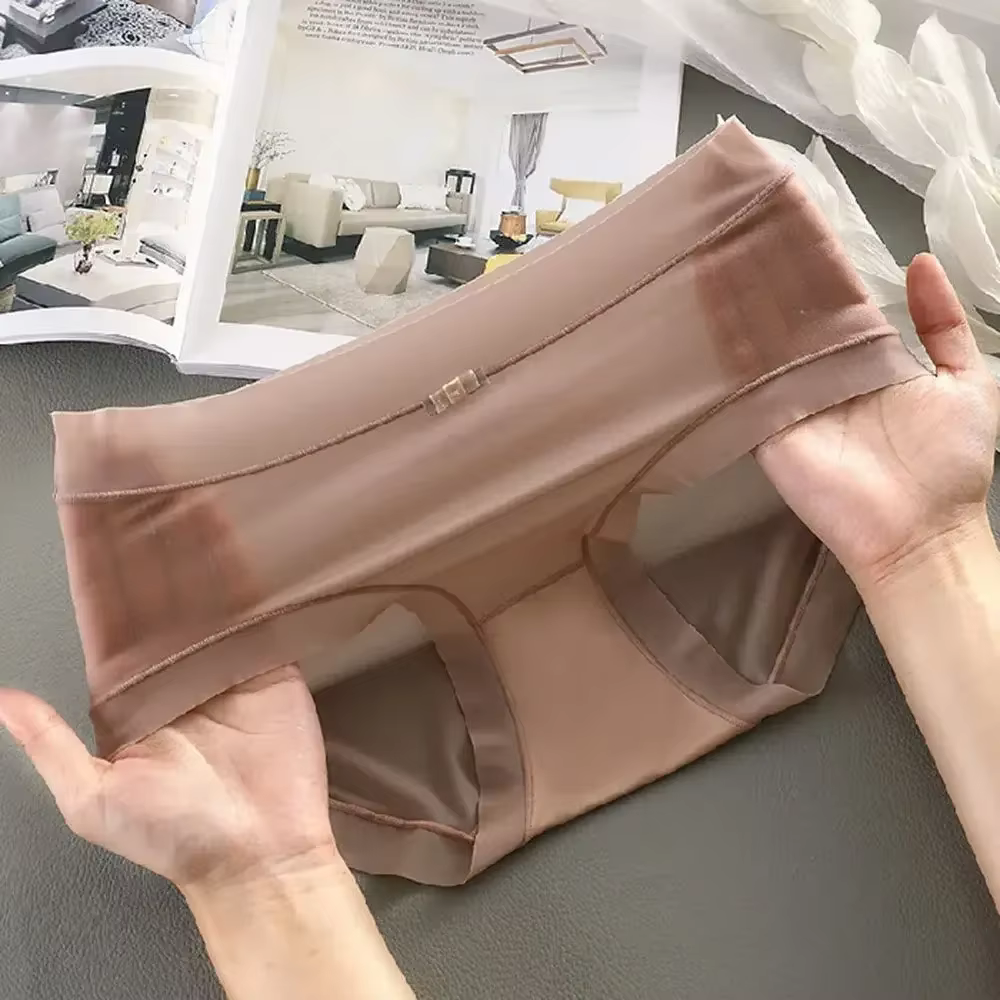 Ice injPanties-Slip transparent pour femme, slip sexy, sans couture, respirant, taille moyenne, sous
